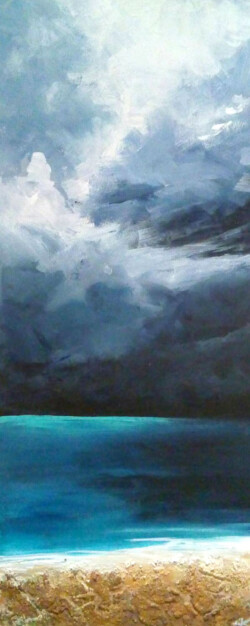 art_painting_peinture_ciel_sky_nuages_clouds_plage_beach_sea_mer_huile_orage_storm_tropic_matiere_artwork