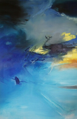 art_abstrait_peinture_huile_bleu_jaune_gris_nuage_ciel_zao_wouki_abstract_oil_clouds_blue_yellow_grey_sky